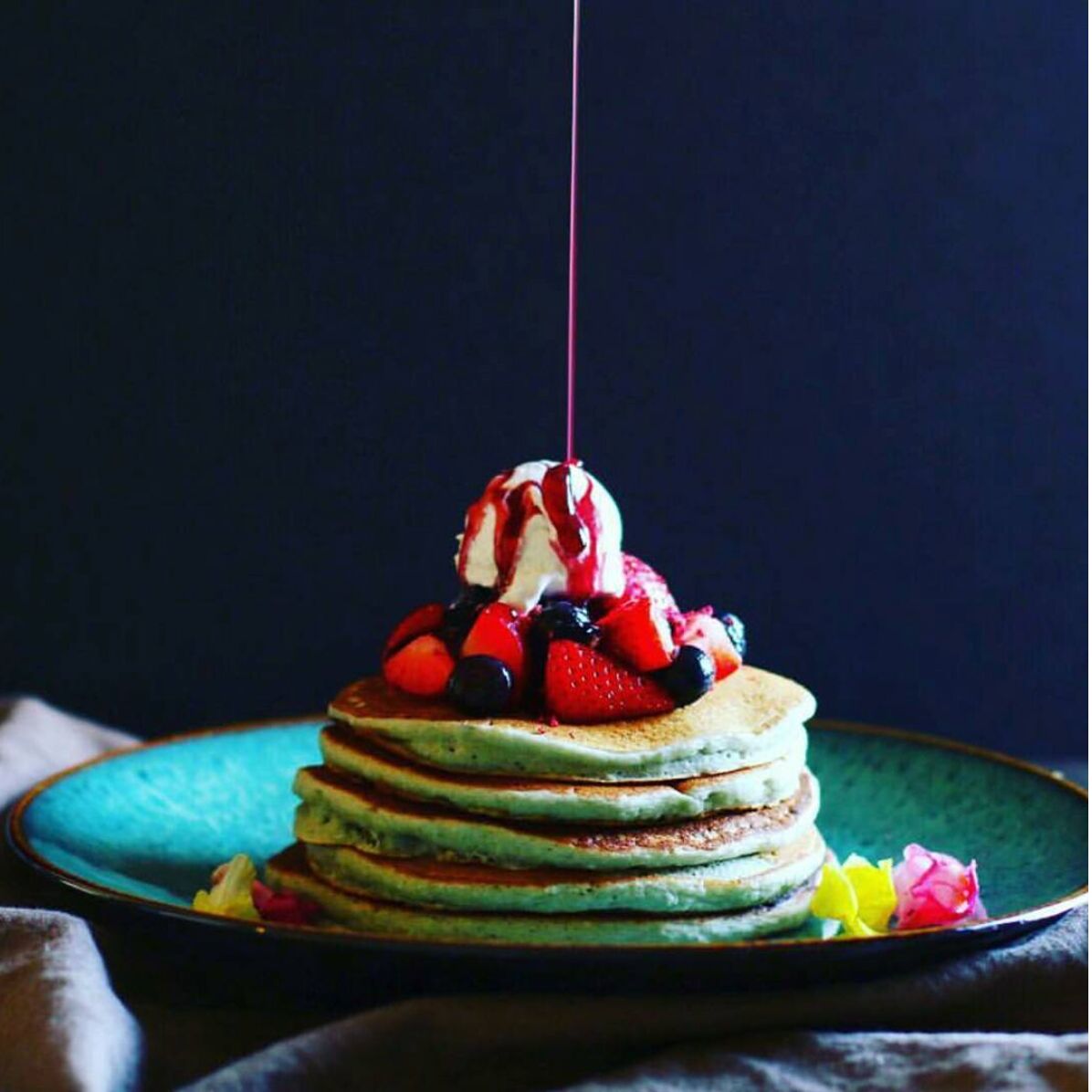 Vegan Berries and Cream Pancakes Made with Smoothie Mix
